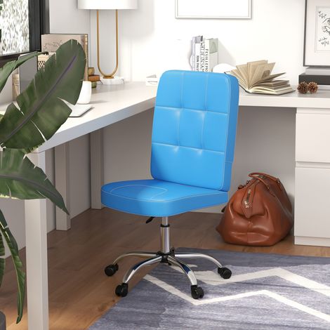 Silla de Oficina sin Brazos Silla de Escritorio Giratorio de Piel Sintética con Altura Ajustable 45x59x90-100 cm Azul (1/5)