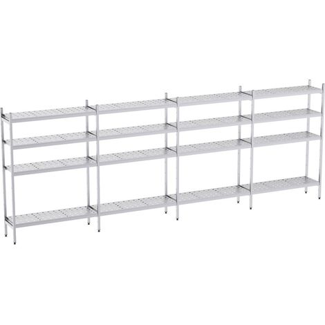Rayonnage en Acier Inoxydable Linéaires Clayettes Perforées - 6050 à 6550 mm - 4 Niv - P500 - Distform