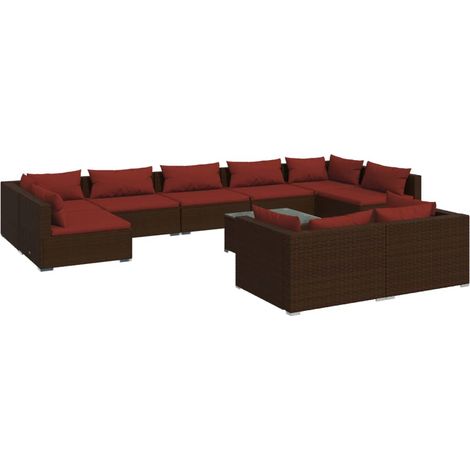 Set di mobili da giardino 9 pz con cuscini marrone in poly rattan 020018054