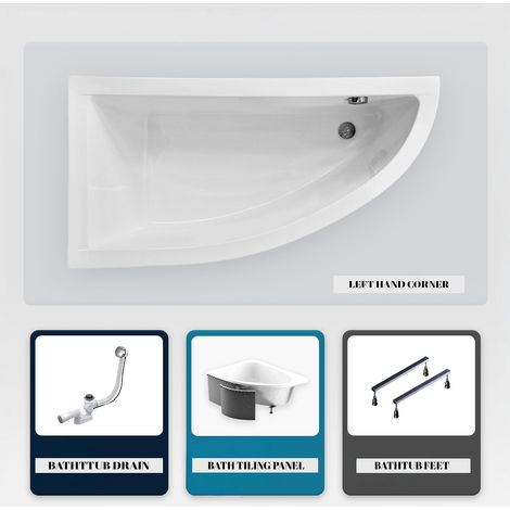 Bañera asimétrica - 140 x 70 cm - Izquierda - con Revestimiento - Patas - Desagüe Cromado - PRAKTIKA