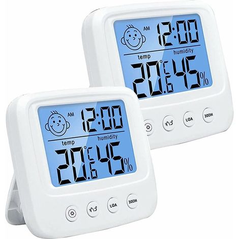 Thermomètre d'ambiance numérique avec rétroéclairage, horloge et fonction ℃/℉, pack de 2 (1/5)