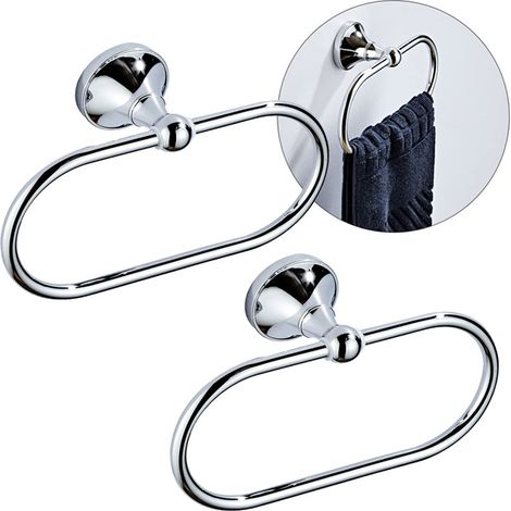 Lot de 2 anneaux porte-serviettes style vintage en cuivre antique pour salle de bain, vintage couleur argent, ovales (1/5)