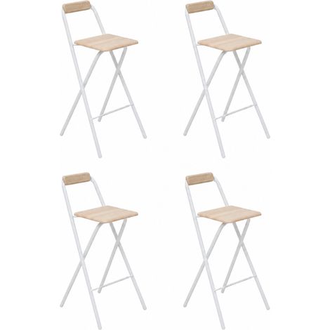 Lot de 4 Chaises de Bar Pliables en Métal Blanc et Assise effet chêne - Livraison gratuite (1/5)