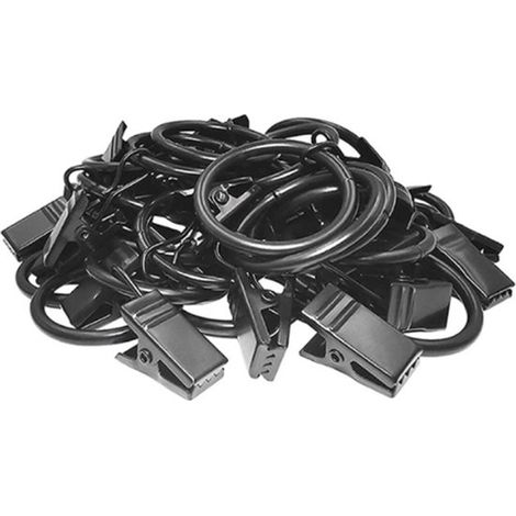 40 anillas para cortinas con clips, anillas para cortinas, anillas metálicas para cortinas, ganchos, clips para colgar cortinas, ganchos para cortinas, diámetro interior 38 mm, negro (1/5)