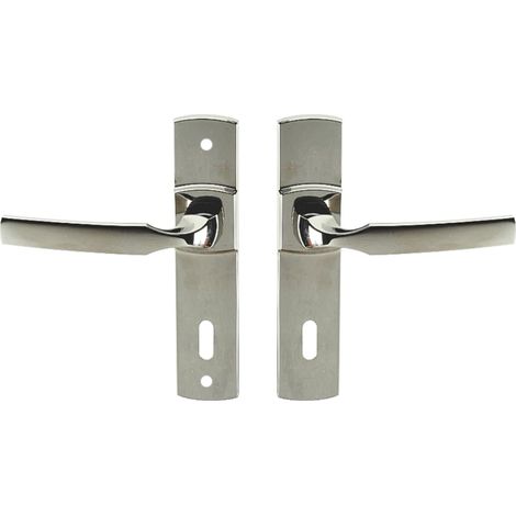 Ensemble de Poignée de Porte sur Plaque - Version Clé L pour Porte de Chambre et Bureau - Entraxe 165 mm - Matériau Zamak Résistant - Finition Platine (1/4)
