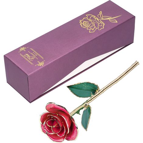 Exclusivité FBA - Rose dorée premium, feuille verte rose (1/5)