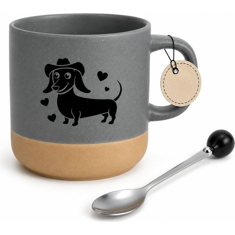 Tasse à café en céramique avec cuillère et pendentif - Cadeau pour les teckels et les amoureux des chiens - Tasse teckel avec motif teckel - Cadeau pour femmes, filles, bureau et bureau à domicile (1/5)