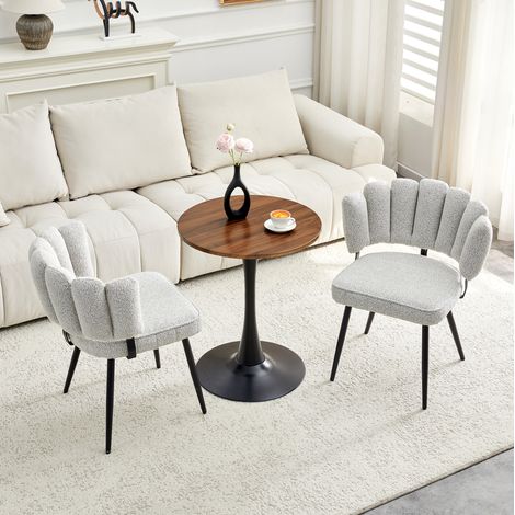Ensemble table ronde 60 cm en MDF avec 2 chaises de salle à manger gris clair, pieds noirs (1/5)