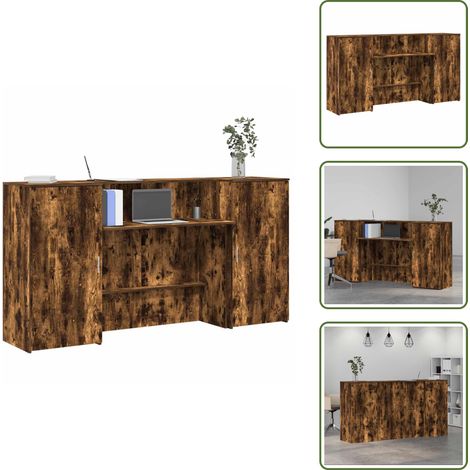 Comptoir de caisse - vidaXL Bureau de réception chêne fumé 200x50x103,5cm bois d'ingénierie - Armoire de rangement (1/5)