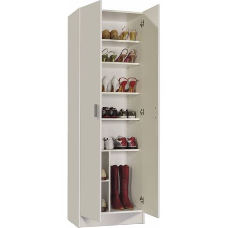 Kit dressing 2 portes 7 étagères 59x37xh180 cm – Panneau aggloméré mélaminé blanc – Charnières 105° – Poignées gris métallisé – Fores Habitat S.L.U.