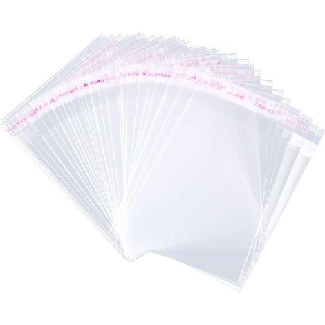 Lot de 100 sachets en cellophane dimensions 5 x 9 cm avec bande autocollante pour bonbons friandises petits cadeaux et emballages transparents épaisseur 50 microns (1/5)