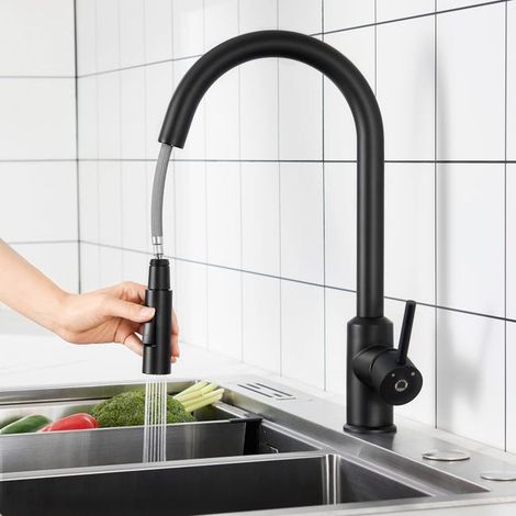 Mitigeur de Cuisine avec Douchette Extractible - Noir - en Acier Inoxydable Mitigeur Cuisine d'Évier - 2 Fonctions Mélangeur d,EU Modèle (1/5)
