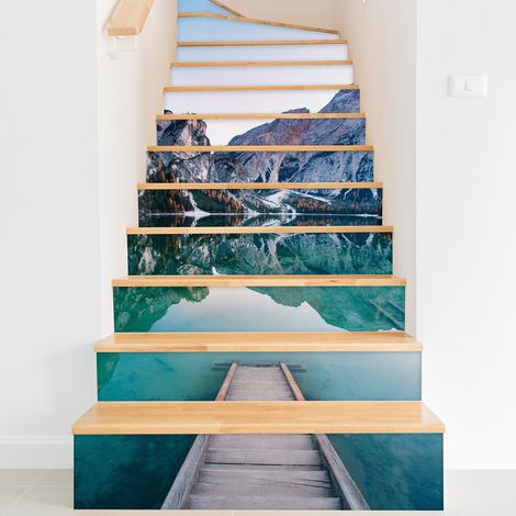 Stickers contremarches escalier - Lac Montagnes - 100 cm x 150 cm - Adhésif BRILLANT (1/2)