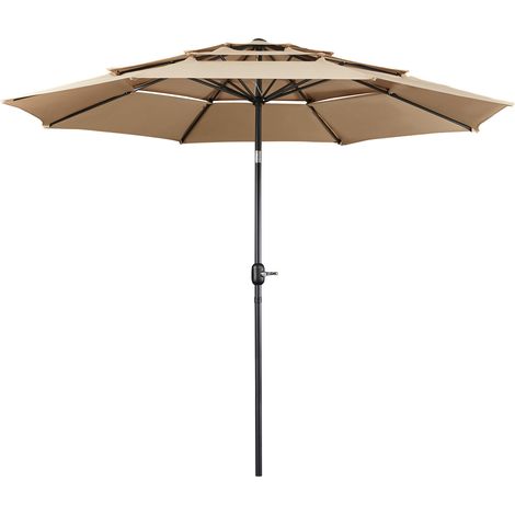 Yaheetech Ombrellone da Giardino Inclinabile con Manovella in Metallo Ombrellone da Esterno a 3 Strati con 8 Robuste Costole Protezione Solare per Giardino Balcone Terrazzo Spiaggia Ecrù 324cm