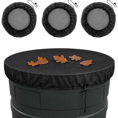 Set of 3 95 cm Black Rain Tank, with Adjustable Drawstring, Weatherproof Net Against Mosquitoes, Insects and Leaves, Polyester Net for Garden Rain Tanks (1/5)