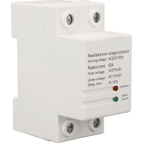 Dispositif de protection contre les surtensions et les sous-tensions AC230V 63A à réarmement automatique. Entrée par le bas, sortie par le haut. (1/5)