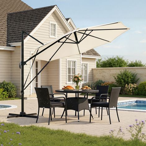WOLTU Sonnenschirm Gartensonnenschirm 360° drehbar mit 5 Neigungsstufen, Sonnenschutz UPF 50+, mit Windschutzseilen Schutzhülle, für Balkon Garten Terrasse Beige