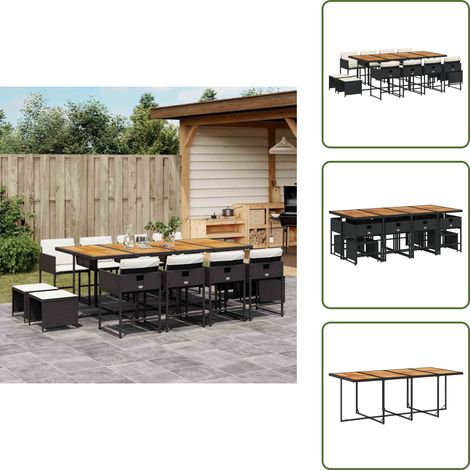 Cuscini per sedie - vidaXL Set da Pranzo da Giardino 13pz con Cuscini Nero in Polyrattan - Cuscini per sgabelli