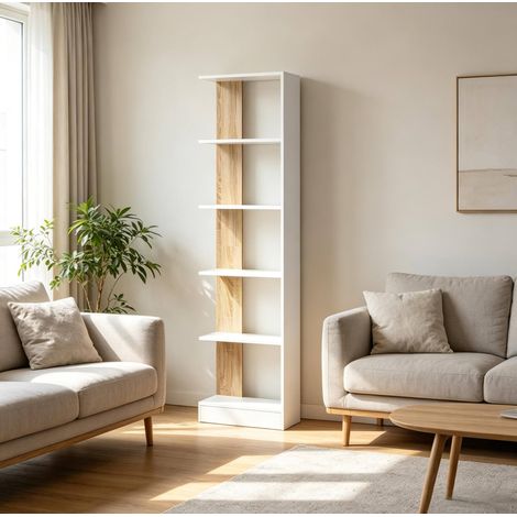 Libreria aperta 5 ripiani 45 x 21 x 170 cm bianco e rovere HAVRYA (1/5)