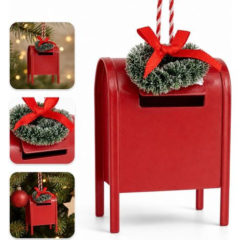 1 Pièce Boîte aux Lettres Rouge en Fer Décoration Noël, 5.8×4×8 cm, Ornement pour Arbre à Lettres (1/5)