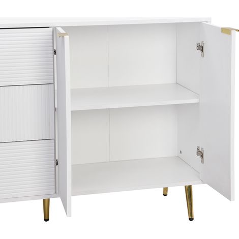 Buffet armoire salon avec portes et tiroirs, étagères intérieures, commode à poignées et pieds dorés (1/5)