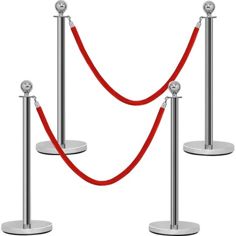 Poteaux de Guidage en Acier Inoxydable Barrière de Passage avec 2 Cordes pour Centres Commerciaux Hôtel Cinéma Argent (1/2)
