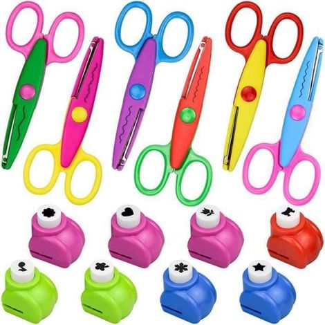 6 PCS Ensemble de Ciseaux Ciseaux Dentelés pour Enfants avec 8 Perforatrice Papier pour Scrapbooking Décoratif (1/4)