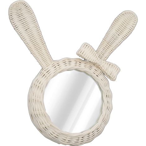 Miroir décoratif en rotin HD rétro en forme de lapin blanc pour salle de bain ou chambre