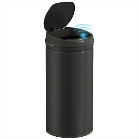 Poubelle automatique rectangulaire 42L acier inoxydable noir, design contemporain (1/5)