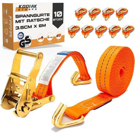 10x Spanngurte 6m 2000kg mit Ratsche und Haken, 35mm, TÜV/GS geprüft (1/5)