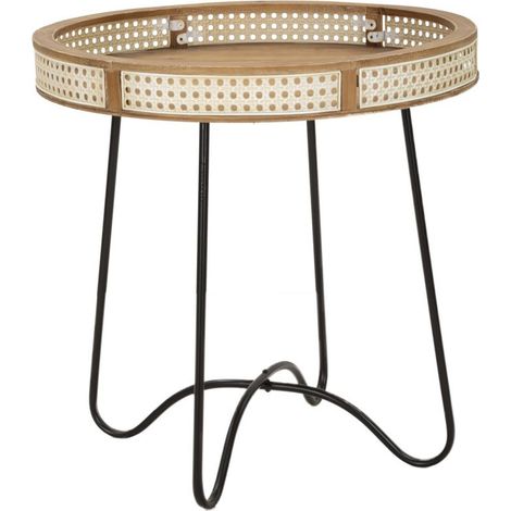 Tavolino rotondo Fuji in rattan e ferro nero — Ø 60 cm