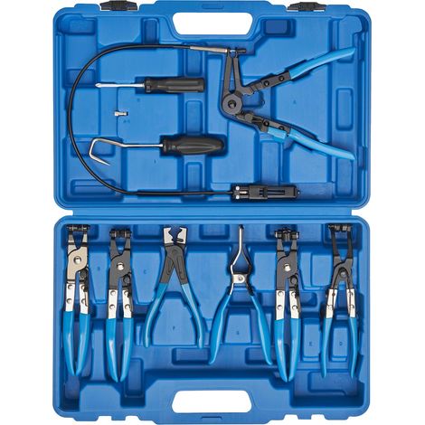 Kraftplus – Jeu de pinces à colliers de serrage 10 pcs – Poignées ergonomiques PVC – Pour montage et démontage de colliers – Coffret de transport robuste
