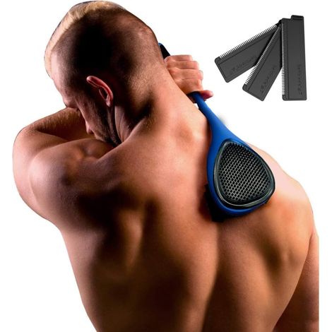 Rasoir de Dos et Corps pour Homme - 3 Lames Technologie DryGlide, Rasage Humide Ou Sec + Lames Rasoir Supplémentaires, Pinceau de Nettoyage - Poignée Ergonomique - Épilation Dos (1/3)