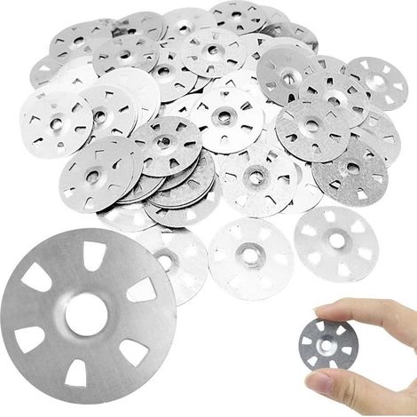 Tigrezy 500 Pièces Rondelles à 6 Griffes, 35 mm Rondelle en Galvanisé, Rondelle Plate de Carrelage Rond, Rondelles de Fixation pour Plaque de Platre Extrudée, Plaques Thermiques (1/5)