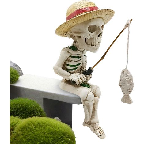 Petite Figurine Squelette Ornement Statue Halloween Crâne Pêcheur 3D Figurine Squelette De Bureau Pour Appartement, Maison, Chambre, Salon, Dortoir, Bureau, Entrée, Centre De Table Et Fête (1/5)