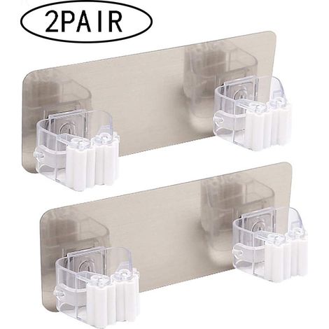 Support de balai de vadrouille 2 paires de 4 crochets Supports de poignée de vadrouille auto-adhésifs Fixation murale pour balai Organiseur d'outils pour cuisine, jardin et salle de bain