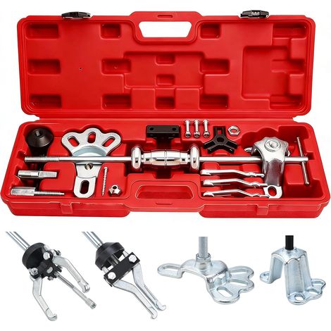 9 en 1 Extracteurs à Marteau à Inertie, Extracteur Moyeu Roue Avant et Arrière, 2/3 Mors Arrache Roulement à Inertie Interne et Externe, Arrache Bosse Carrosserie pour Réparation Auto (Rouge) (1/5)