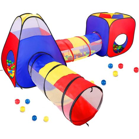 Tente tunnel enfant 4 en 1, pop-up intérieur/extérieur, pliable, motricité, sans balles, cadeau Noël.