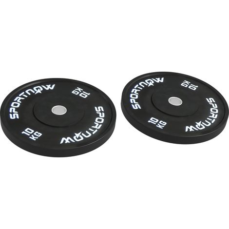 Lot de 2 Disques de Musculation 10kg pour Barre et Haltères Ø5cm Noir
