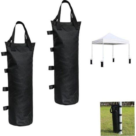 Lot de 2 sacs de lestage pour tente et parasol, remplissables avec sable ou gravier, avec sangle de transport, noir (1/5)
