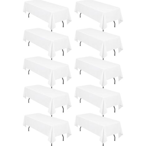 10er-Pack rechteckige Tischdecken, 153 x 260 cm, weißes Polyester, passend für rechteckige Tische mit 180 cm Durchmesser, flecken- und knitterbeständig, ideal für Hochzeiten, Restaurants, Partys und B