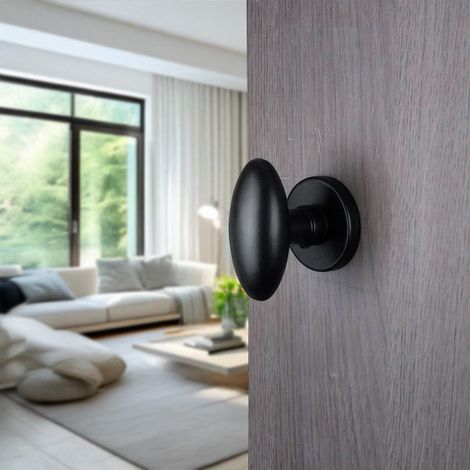 Ouvre&Deco – Poignée de porte intérieure sur rosace ronde – Aluminium noir mat – Design contemporain – Diamètre rosace 52mm – Longueur béquille 69mm