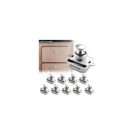 Lot de 10 loqueteaux à bouton poussoir sans clé – Pour portes de 15-18mm – Installation facile – Matériau plastique et alliage de zinc (1/5)