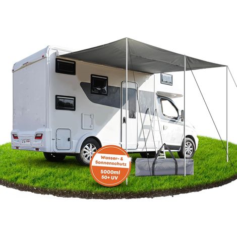 300 x 240 cm Voile d'ombrage pour caravane et camping-car avec Voile d'ombrage en polyester 420D avec passepoil de 5 mm et 7 mm, 3 barres en aluminium, protection contre l'eau 5000 ml (1/5)