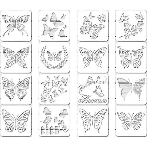 16 pochoirs papillons réutilisables pour peinture artistique (1/5)