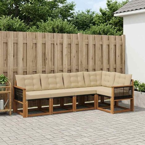 vidaXL Conjunto de sofás de exterior 5 uds. Natural y Beige (1/5)
