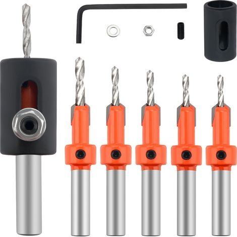 5pcs 10mm Wood Chamfer Countersink Countersink Countersink Drill Bits for Woodworking with Limit Ring and Hex Wrench (1/5)