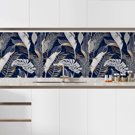 Crédence adhésive cuisine - Feuilles tropicales - 60x60 cm - Adhésif + Protection MATE (1/5)