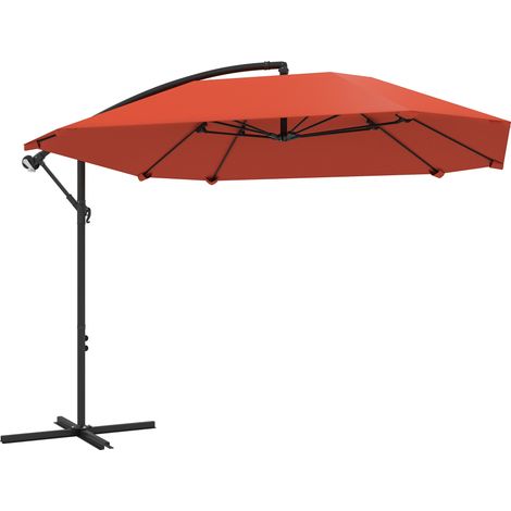 Ombrellone a Sbalzo 260x304x245 cm Base a Croce in Metallo e Poliestere Rosso Ruggine (1/5)