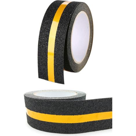 Striscia adesiva antiscivolo con pellicola nera luminescente, cinghia di sicurezza per scale, pavimenti scivolosi interni ed esterni, 5 x 5 cm - Striscia riflettente gialla (1/5)